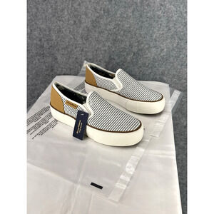 NWT Tommy Bahama Women's Size 9 Blue Striped Canvas Slip On Boat Shoes Platforms